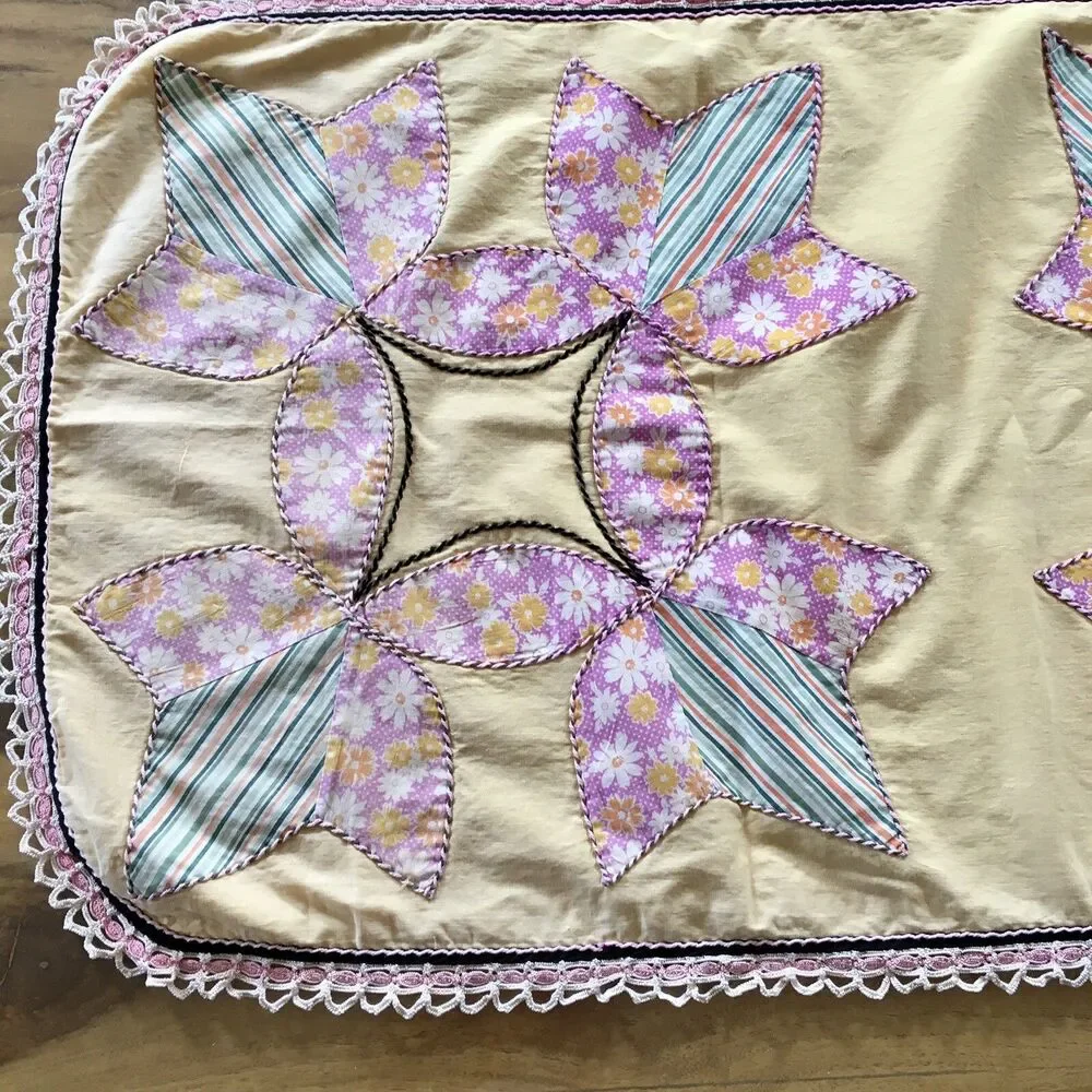 Appliqué Antique Dresser Scarf/Table Runner large yellow  Homemade